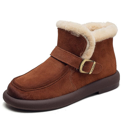 Women Retro Minimalist Leather Furred Snow Boots Nov 2023 New Arrival 