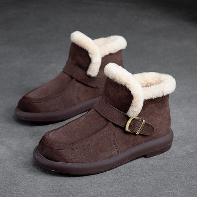 Women Retro Minimalist Leather Furred Snow Boots Nov 2023 New Arrival Brown 35 