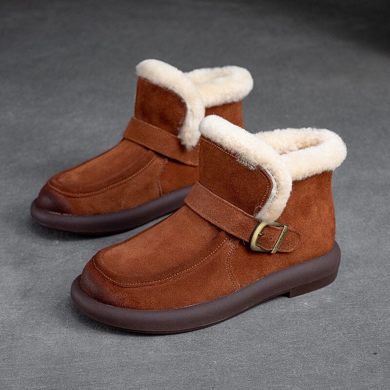 Women Retro Minimalist Leather Furred Snow Boots Nov 2023 New Arrival Orange 35 