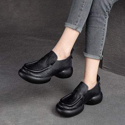 Women Retro Minimalist Leather Platform Casual Shoes Dec 2023 New Arrival 