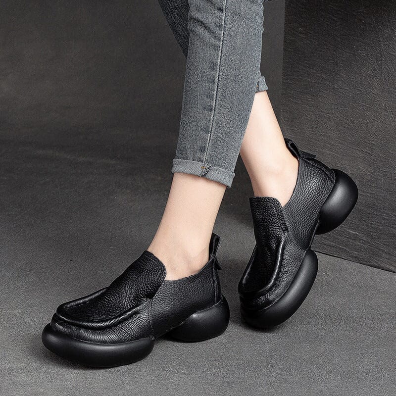 Women Retro Minimalist Leather Platform Casual Shoes