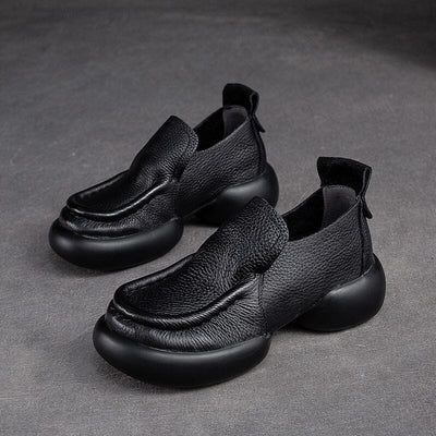 Women Retro Minimalist Leather Platform Casual Shoes Dec 2023 New Arrival Black 35 