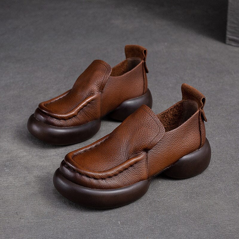 Women Retro Minimalist Leather Platform Casual Shoes Dec 2023 New Arrival Brown 35 