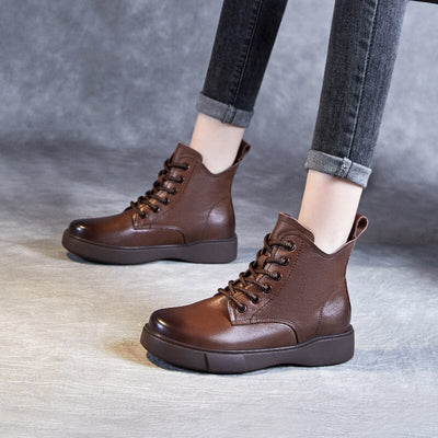 Women Retro Minimalist Soft Leather Ankle Boots