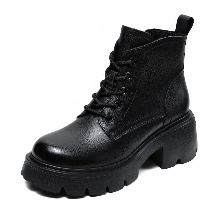 Women Retro Minimalist Soft Leather Chunky Platform Boots