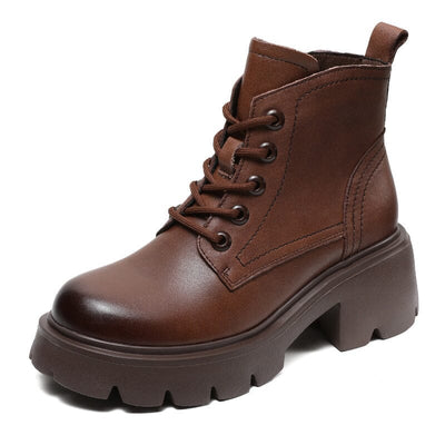 Women Retro Minimalist Soft Leather Chunky Platform Boots