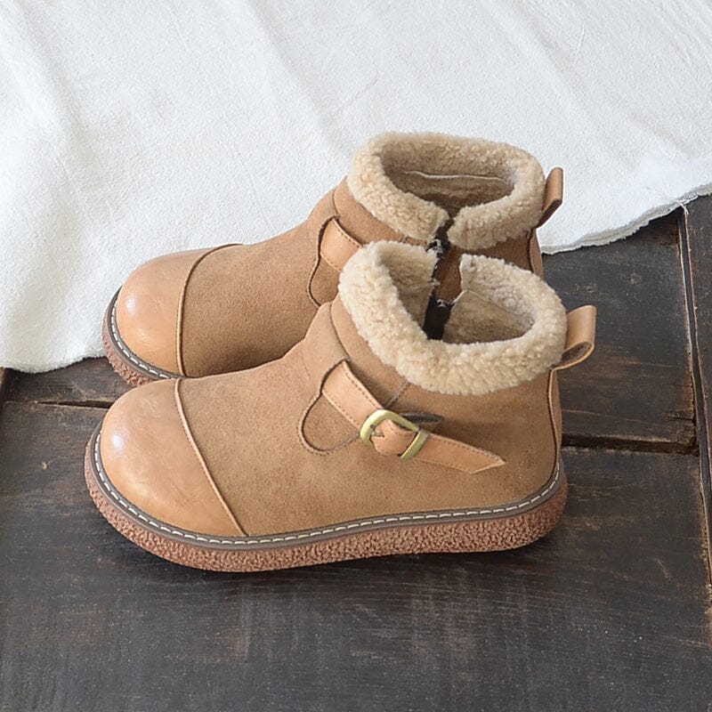Women Retro Patchwork Leather Furred Boots