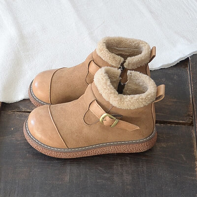 Women Retro Patchwork Leather Furred Boots Dec 2023 New Arrival 