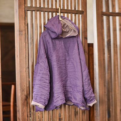 Women Retro Pleated Spring Linen Hoodie