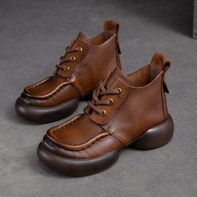 Women Retro Soft Leather Casual Ankle Boots Dec 2023 New Arrival Brown 35 