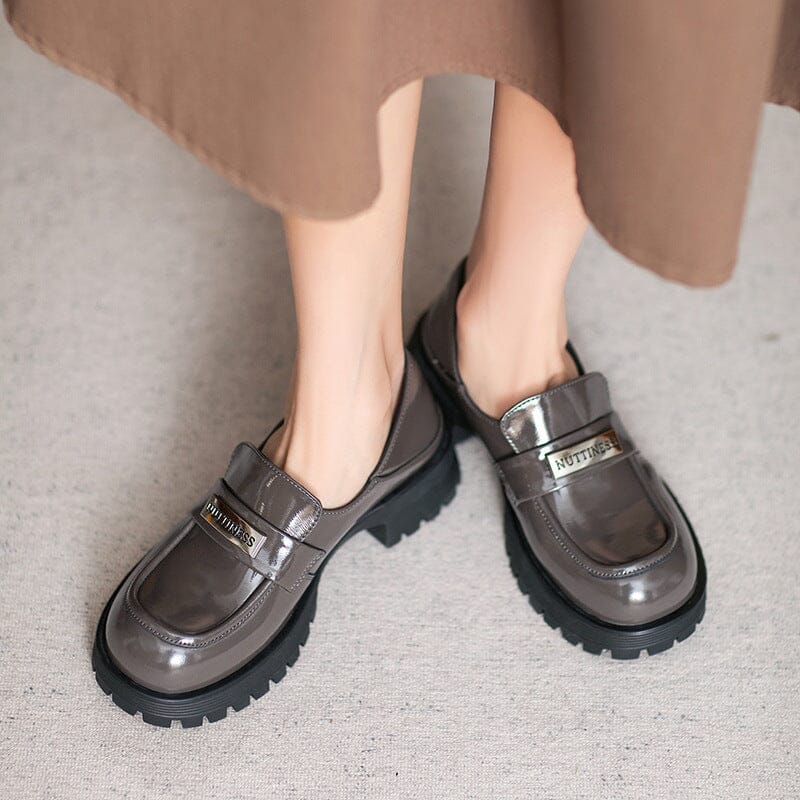 Women Retro Spring Leather Platform Loafers