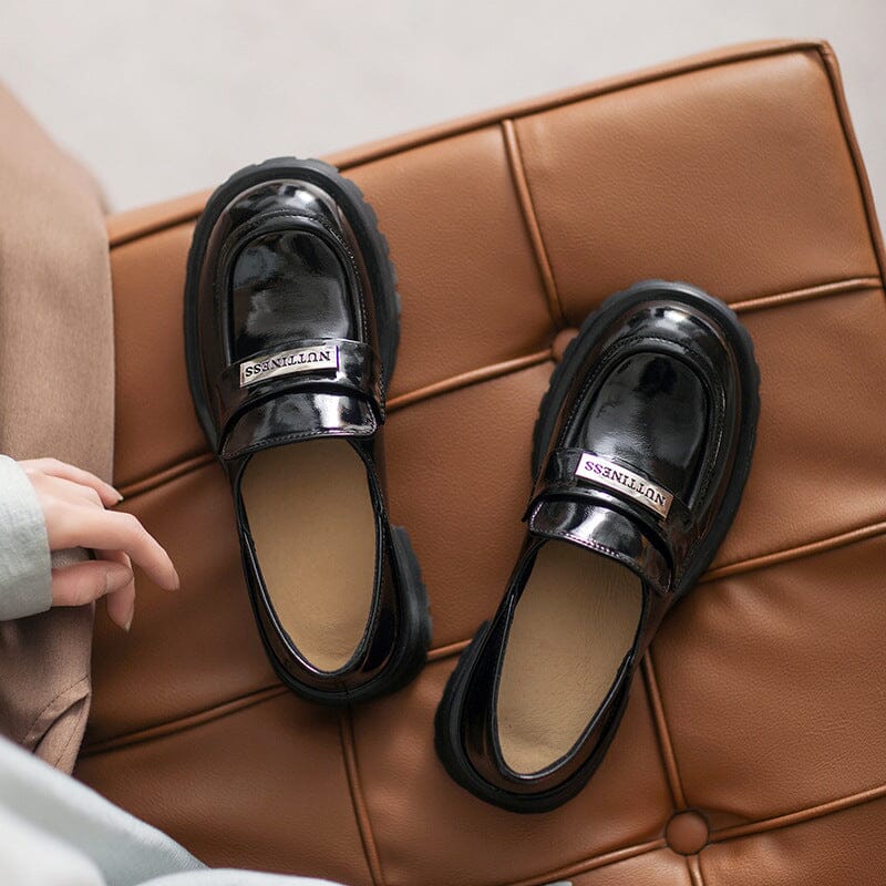 Women Retro Spring Leather Platform Loafers