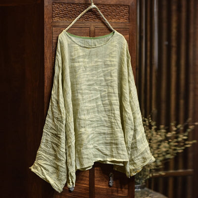 Women Retro Spring Pleated Linen T-Shirt