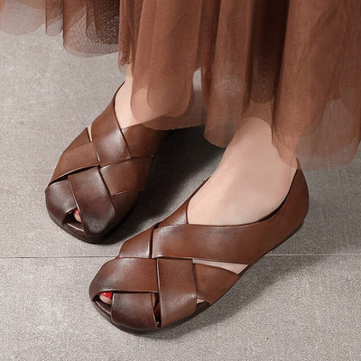 Women Retro Leather Ballet Flats Round Toe Lightweight Slip on Shoes Foldable Flats