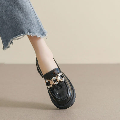 Women Soft Glossy Leather Retro Casual Loafers Jan 2024 New Arrival 