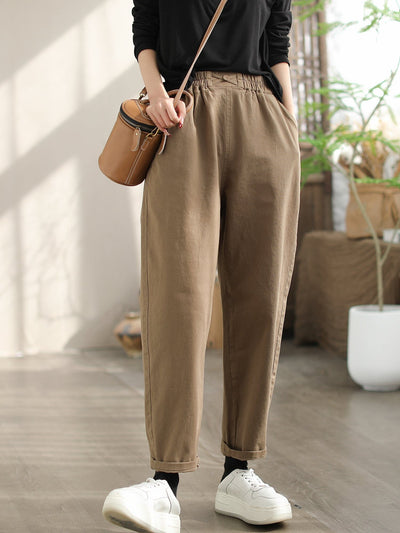 Women Spring Casual Solid Cotton Harem Pants