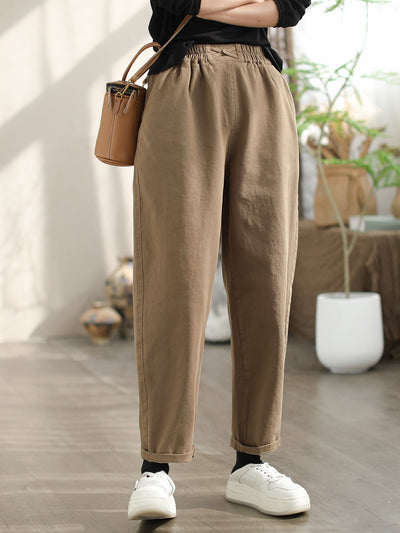 Women Spring Casual Solid Cotton Harem Pants