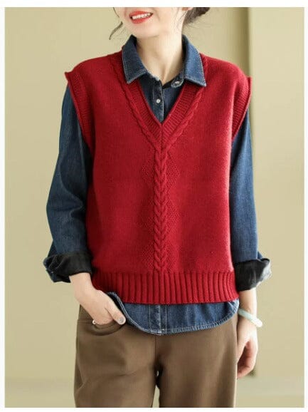 Women Spring Casual V-neck Knitted Waistcoat
