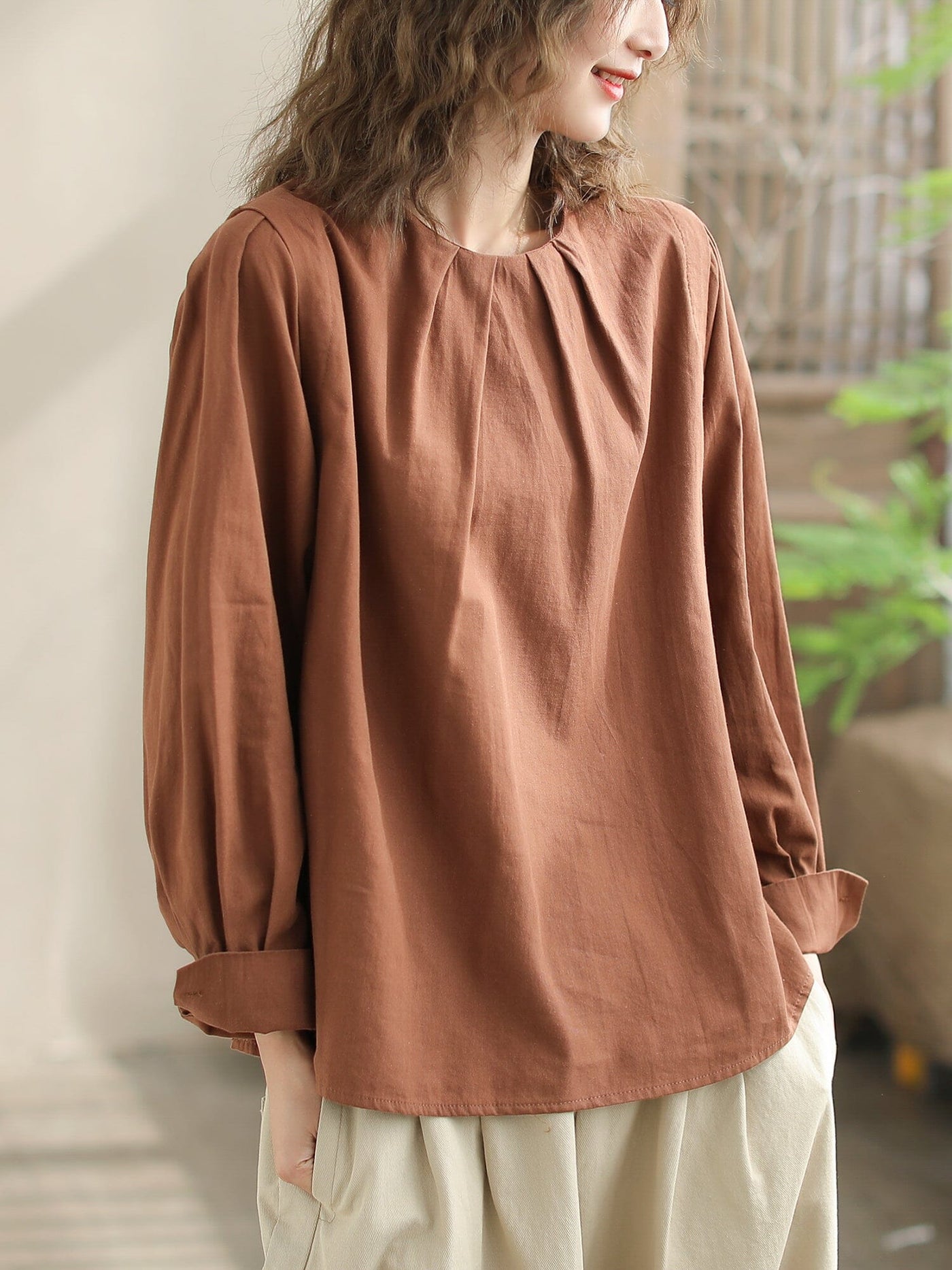 Women Spring Cotton Loose Casual Blouse Jan 2024 New Arrival Red One Size 