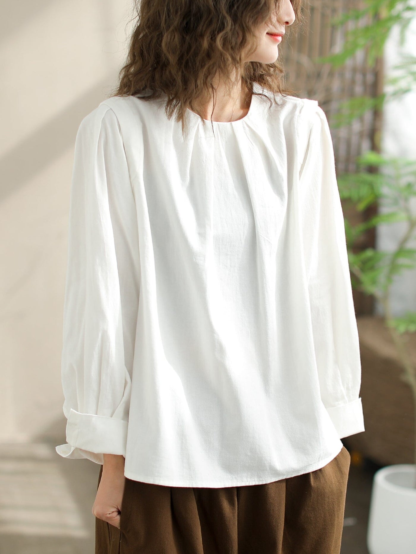 Women Spring Cotton Loose Casual Blouse Jan 2024 New Arrival White One Size 