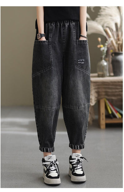 Women Spring Fashion Casual Patchwork Jeans Dec 2023 New Arrival M Black 