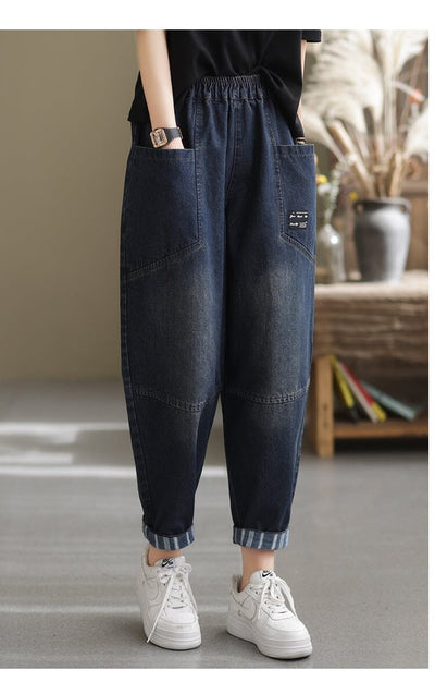 Women Spring Fashion Casual Patchwork Jeans Dec 2023 New Arrival M Blue 