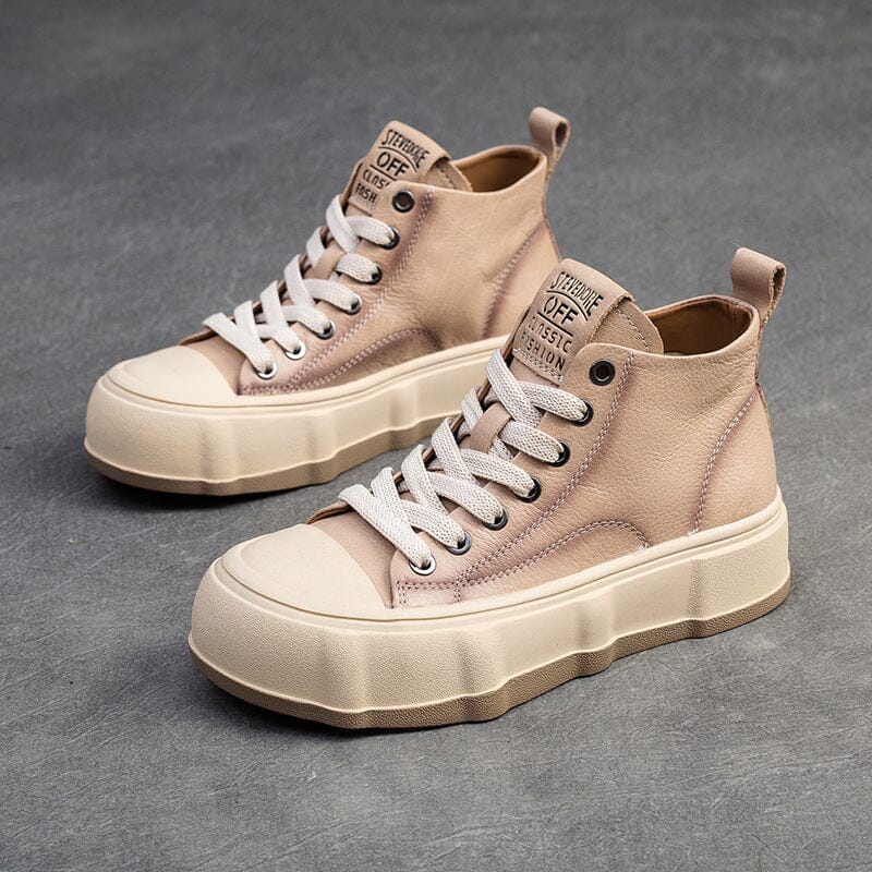 Women Spring Fashion Leather Casual Ankle Boots Jan 2024 New Arrival Beige 35 