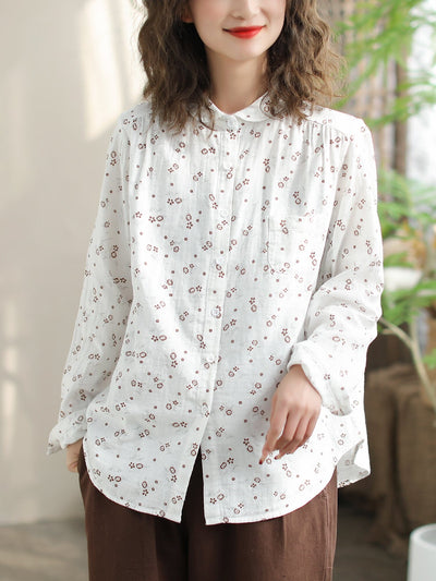 Women Spring Long Sleeve Cotton Casual Blouse Jan 2024 New Arrival White One Size 