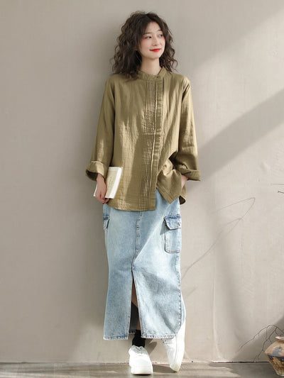 Women Spring Loose Solid Casual Blouse