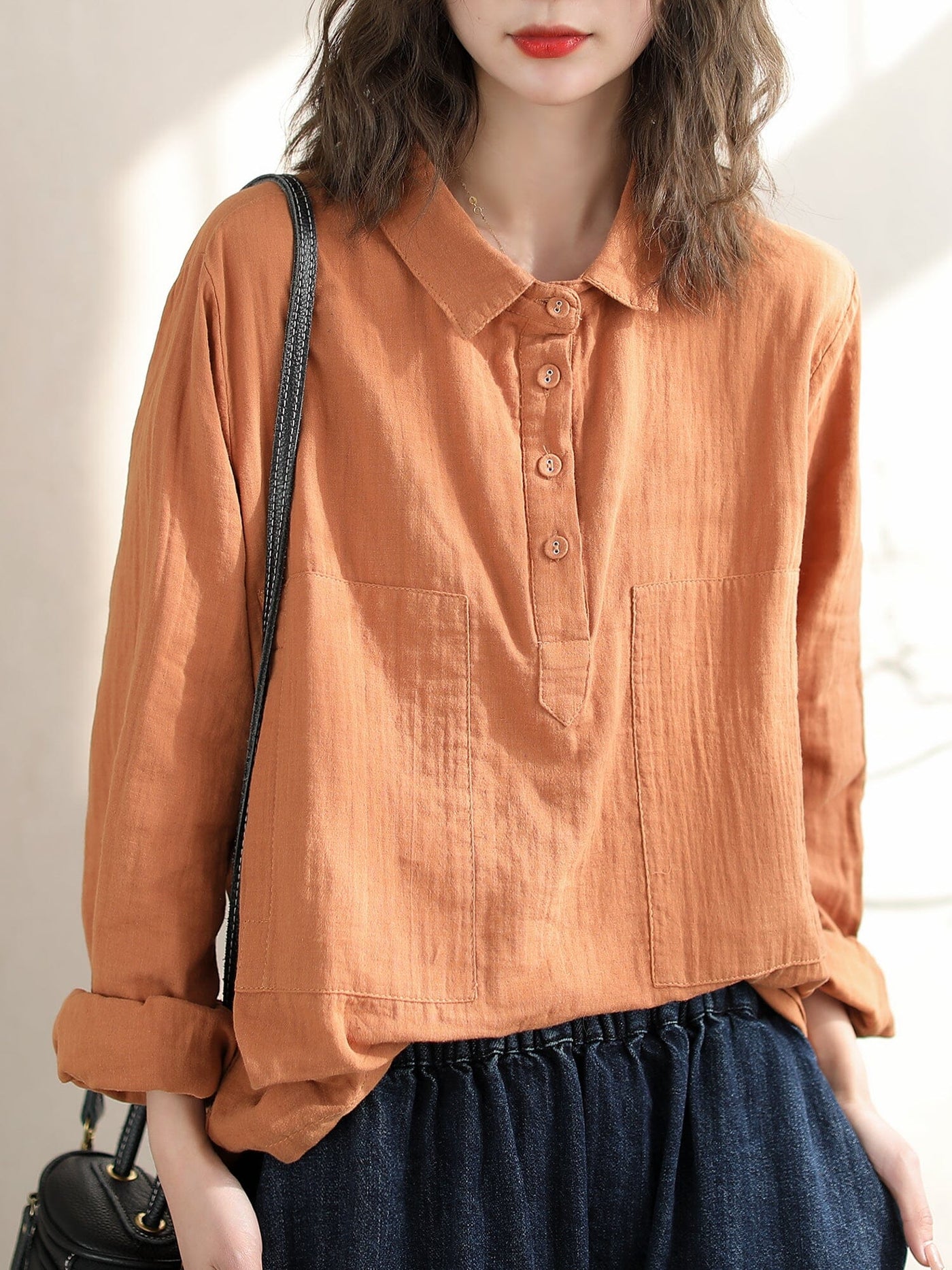 Women Spring Loose Solid Cotton Casual T-Shirt