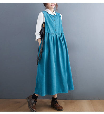 Women Spring Minimalist Casual Sleeveless Dress Jan 2024 New Arrival Blue L 