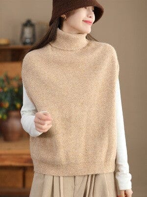 Women Spring Minimalist Knitted Sleeveless Waistcoat Jan 2024 New Arrival Apricot One Size 