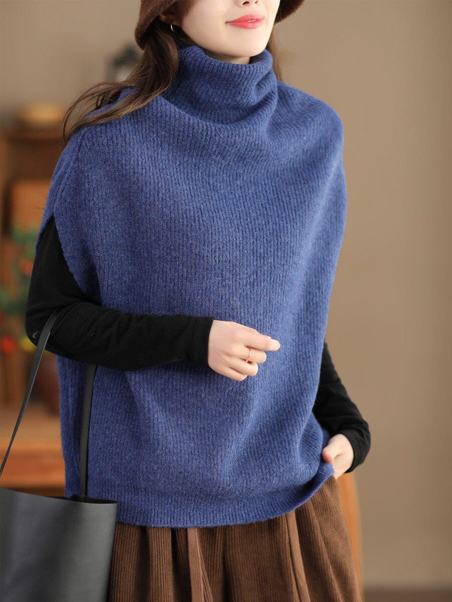Women Spring Minimalist Knitted Sleeveless Waistcoat Jan 2024 New Arrival Blue One Size 