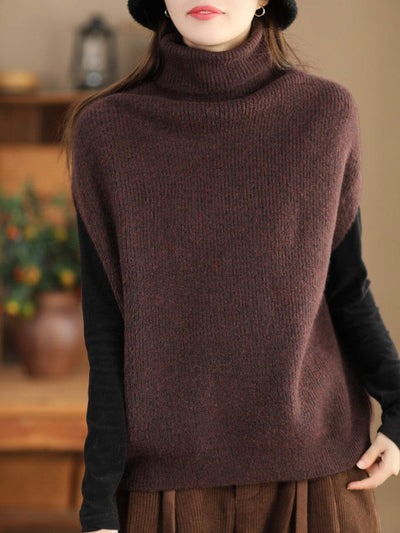 Women Spring Minimalist Knitted Sleeveless Waistcoat Jan 2024 New Arrival Coffee One Size 