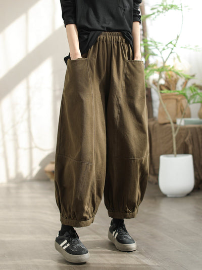 Women Spring Minimalist Solid Casual Cotton Harem Pants Jan 2024 New Arrival Coffee One Size 