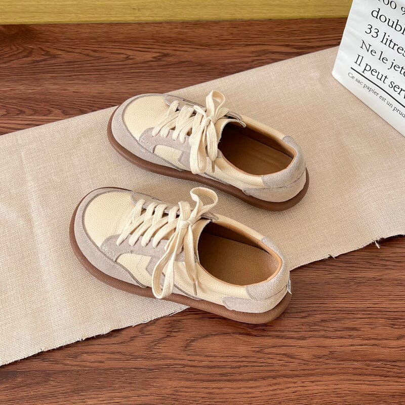 Women Spring Patchwork Leather Soft Casual Shoes Jan 2024 New Arrival Beige 35 
