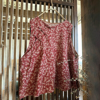 Women Spring Retro Floral Print Loost Vest
