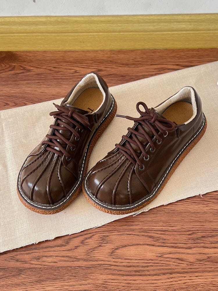 Women Spring Retro Leather Flat Casual Shoes Jan 2024 New Arrival Brown 35 