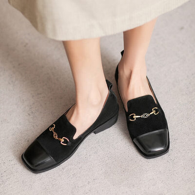 Women Spring Retro Leather Low Wedge Loafers
