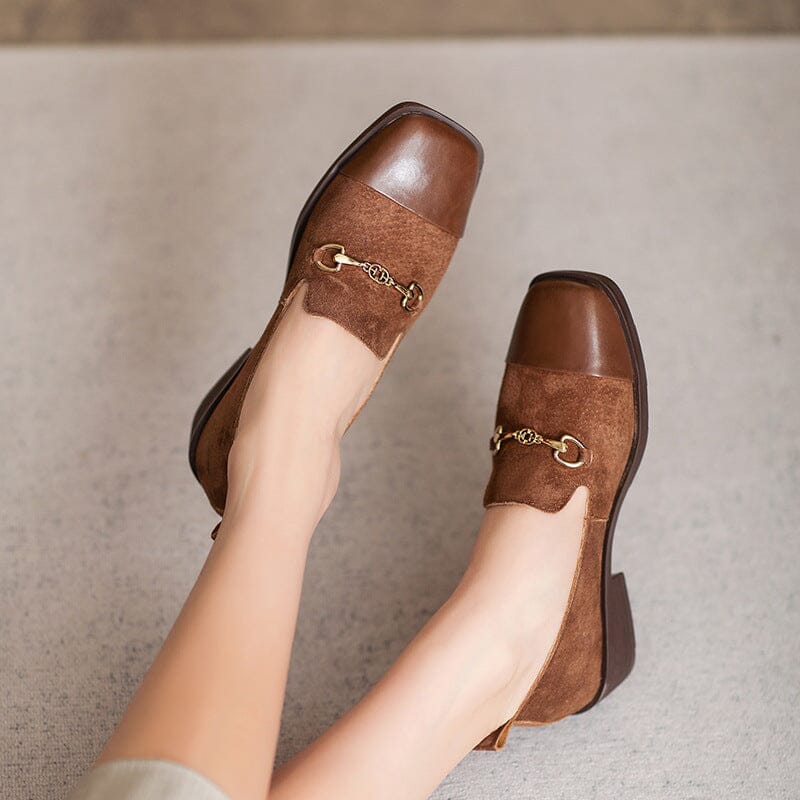 Women Spring Retro Leather Low Wedge Loafers