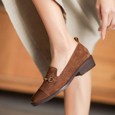 Women Spring Retro Leather Low Wedge Loafers