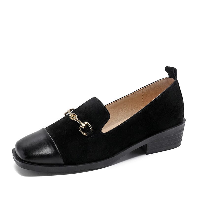 Women Spring Retro Leather Low Wedge Loafers