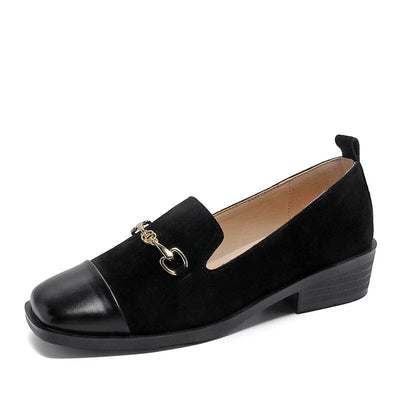 Women Spring Retro Leather Low Wedge Loafers