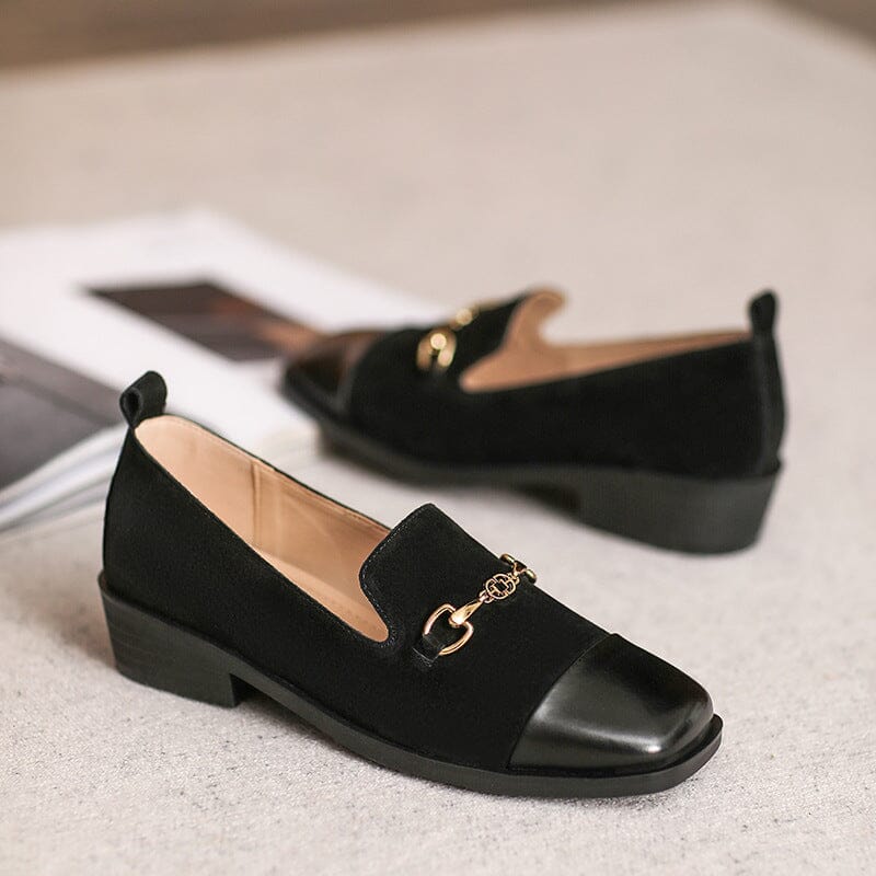 Women Spring Retro Leather Low Wedge Loafers