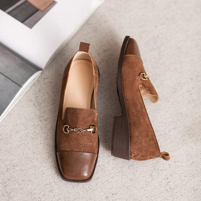 Women Spring Retro Leather Low Wedge Loafers