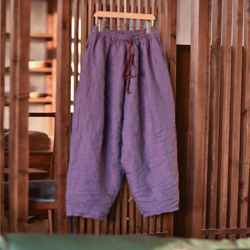 Women Spring Retro Pleated Linen Loose Pants