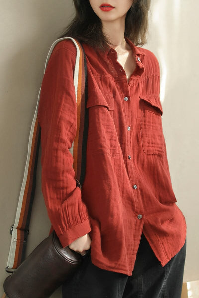 Women Spring Solid Minimalist Cotton Casual Blouse Jan 2024 New Arrival 