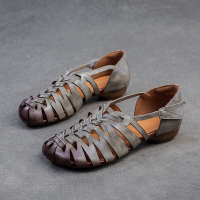 Women Spring Vintage Casual Leather Sandals