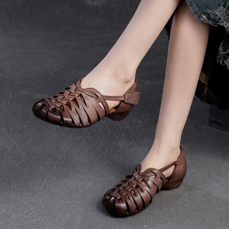 Women Spring Vintage Casual Leather Sandals