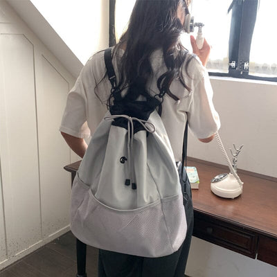 Women Stylish Canvas Casual Lacing Backpack Jan 2024 New Arrival Gray 